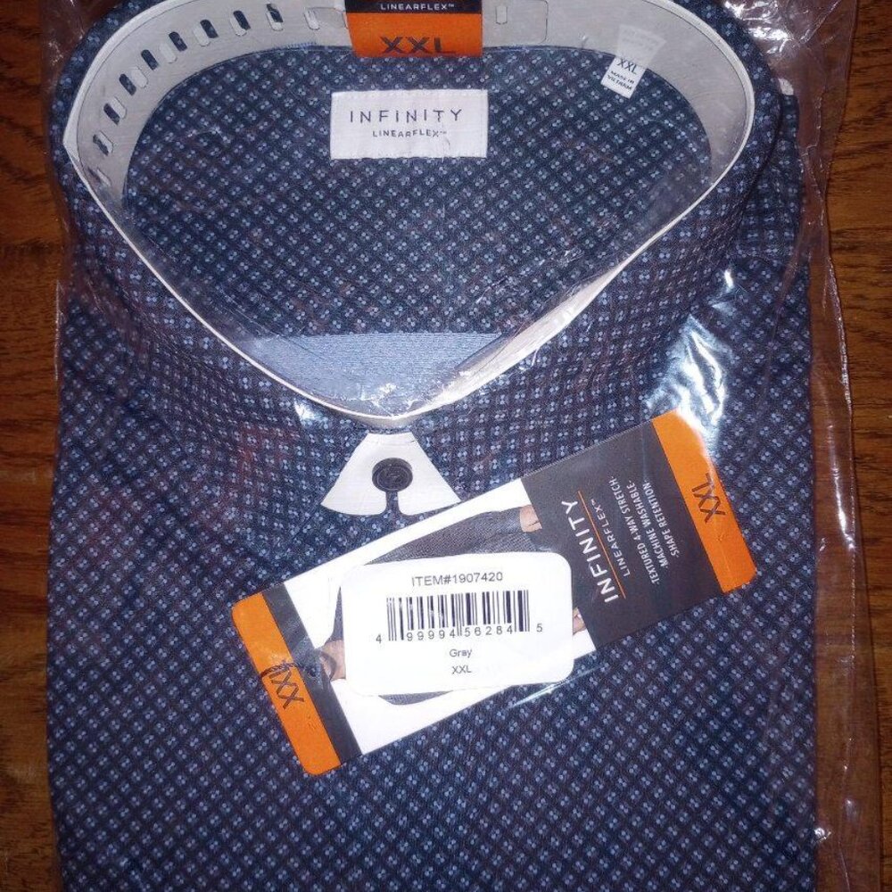 Infinity Mens SIze XXL Blue (Gray) Button-Up Stretch Point Collar Textured Shirt - Picture 4 of 5
